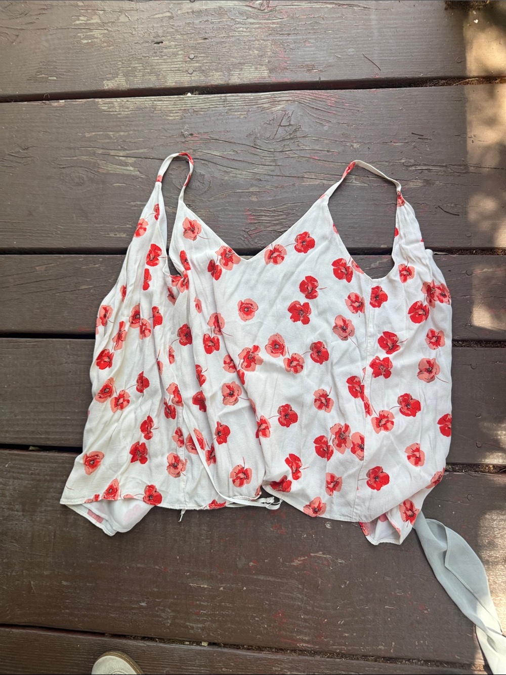 Zara White Cami with Red Poppy Print